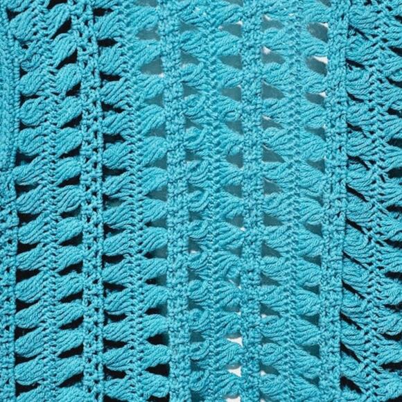 Hand Knit Aqua Open Knit Long Cardigan - Picture 4 of 4